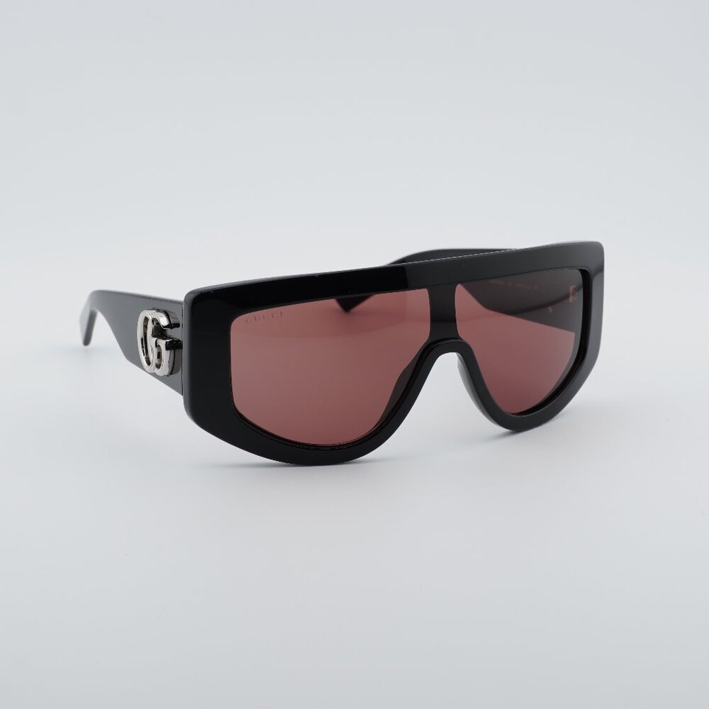 Gucci GG1950S 002 Sunglasses Black Shield Frame, Red Lenses
